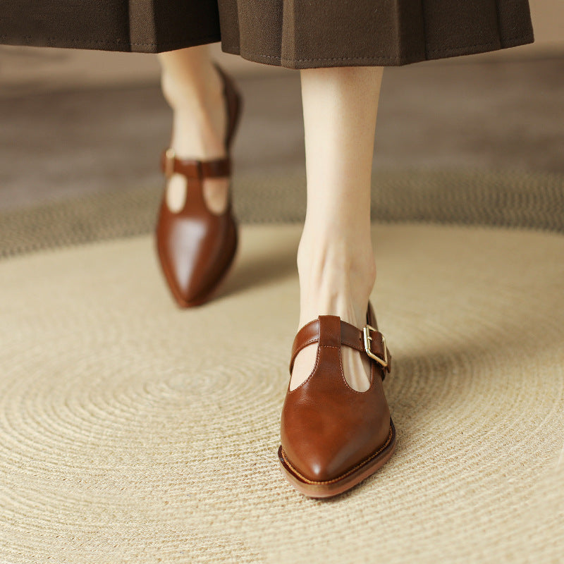 Chunky Heel New Soft Leather British Leather Shoes GlamzKart
