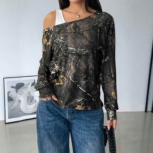 Women's Fake Two-piece Shoulder T-shirt