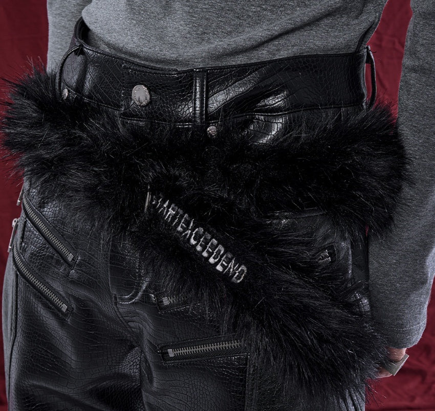 Creative And Versatile Letter Embroidered Fur Belt Black 110CM GlamzKart