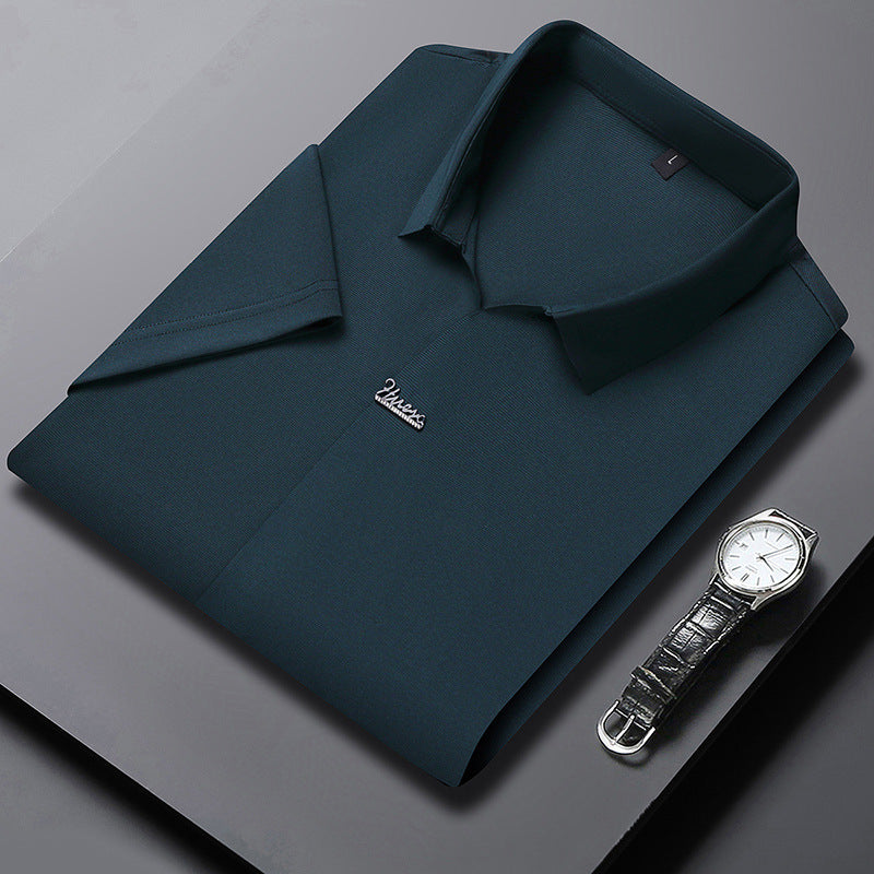 Ice Silk Short Sleeve Men's Fashion Casual Lapel Clam Green GlamzKart