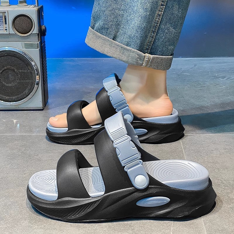 Sports Slippers Men's Thick Bottom Wear-resistant Non-slip Sandals Black GlamzKart