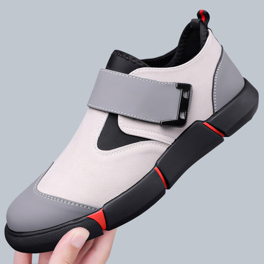Men's Casual Leather Shoes Comfortable Slip-on Low-top Velcro Non-slip Flat Heel Shock Absorption GlamzKart