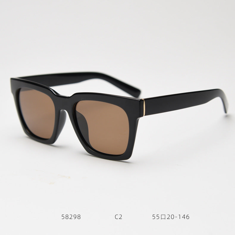 Box TR90 Polarized Sun Glasses Trendy Fashionable Man Female Online Influencer Bright Black Full Tea C2 GlamzKart