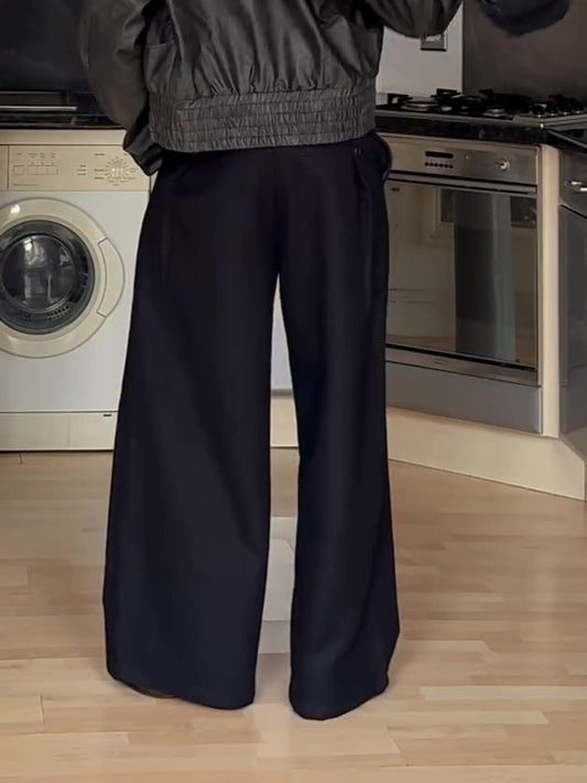 Black High-waisted Double-button Wide-Leg Pants GlamzKart