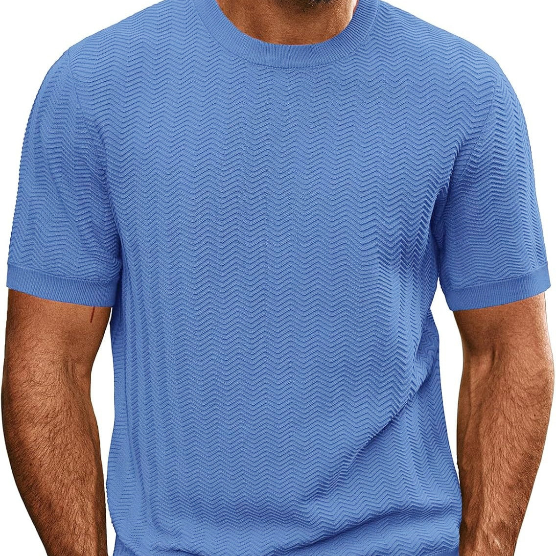 Men's Summer Hollow Breathable Sweater Solid Color T-shirt Blue GlamzKart