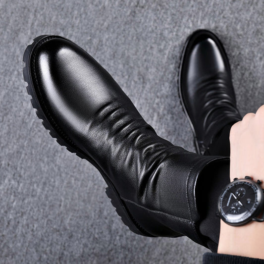 Autumn And Winter British Style Men's Leather Boots High-top Zipper Martin Boots GlamzKart