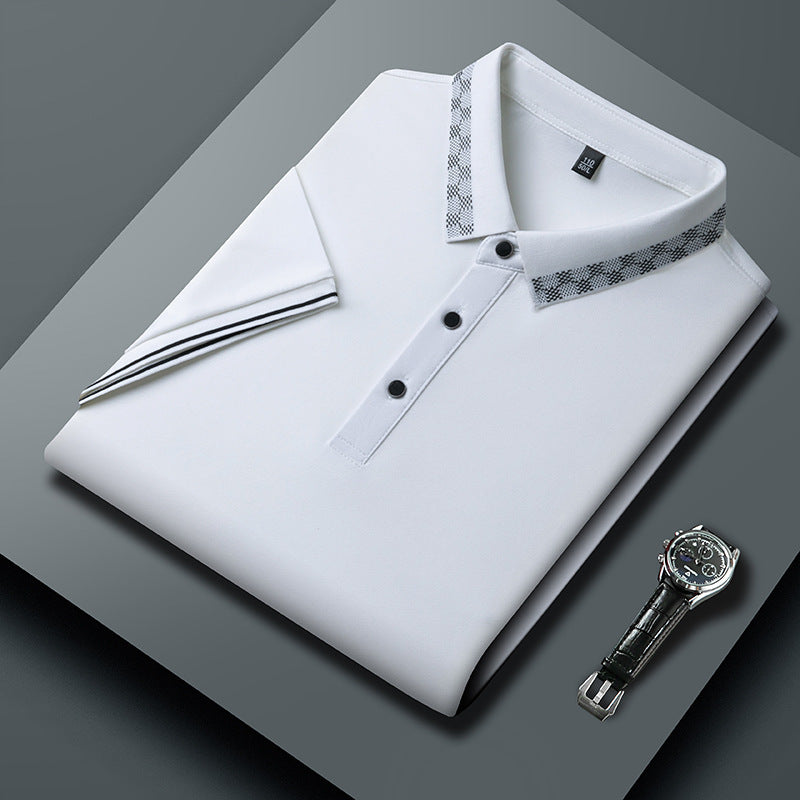 Men's Short-sleeved T-shirt Clothing For Middle-aged Dad Loose Casual White GlamzKart