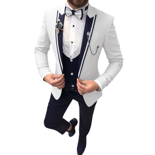 Men's Color Matching Business Casual Suit Three-piece Set GlamzKart