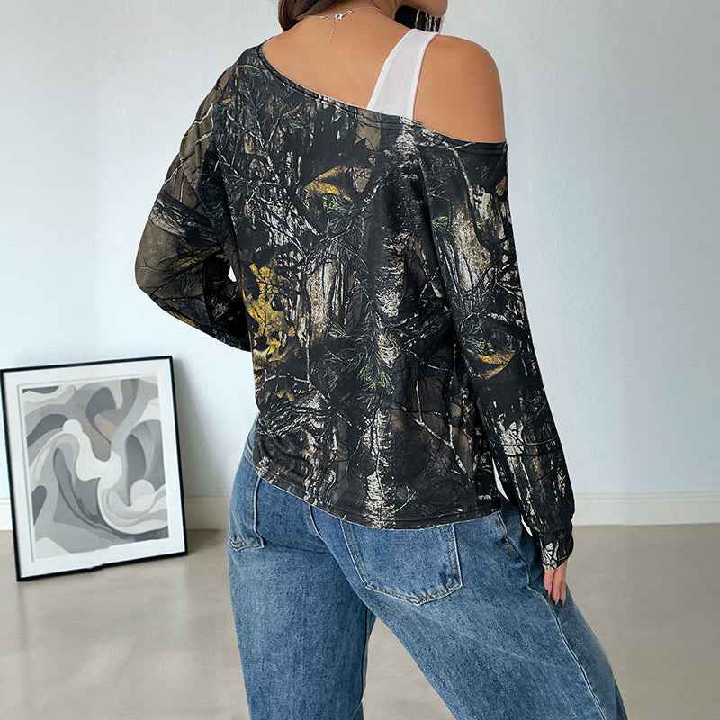 Women's Fake Two-piece Shoulder T-shirt