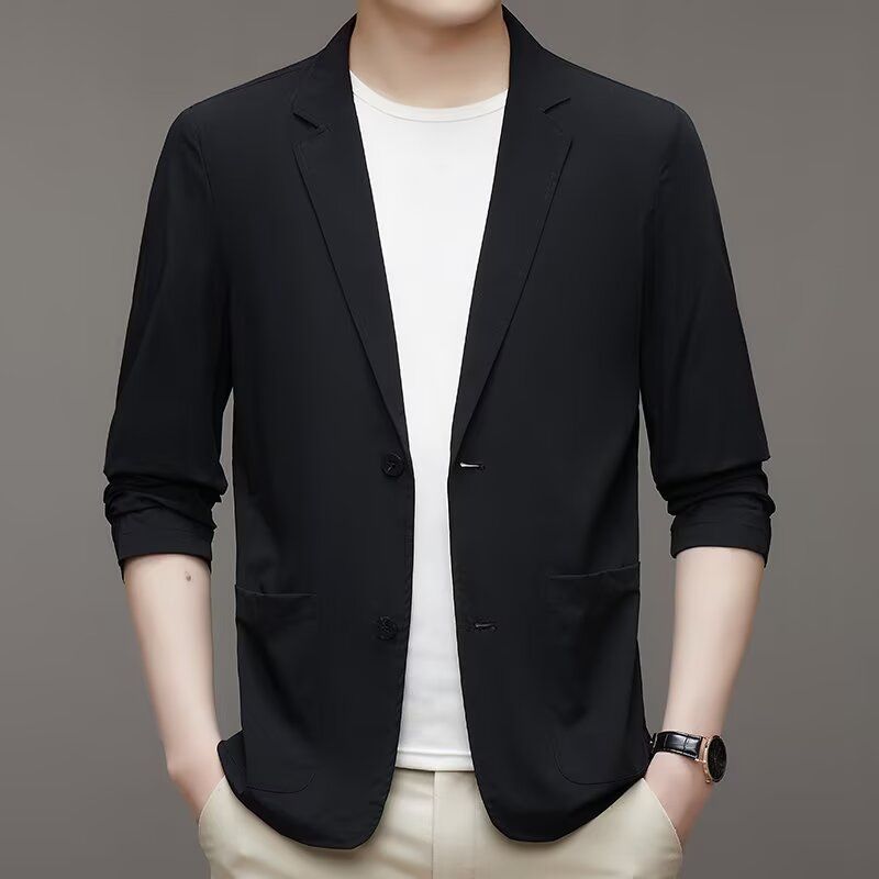Ice Silk Men's Lightweight Casual Stretch Suit Black GlamzKart