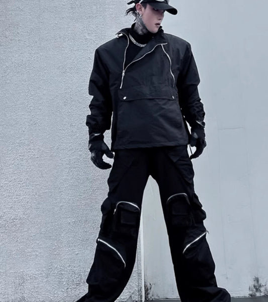 Niche Double Zipper Stand Collar Shell Jacket Jacket GlamzKart