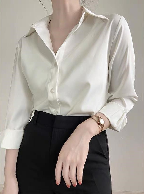 Women's High-grade Green Satin Shirt Pearl White GlamzKart