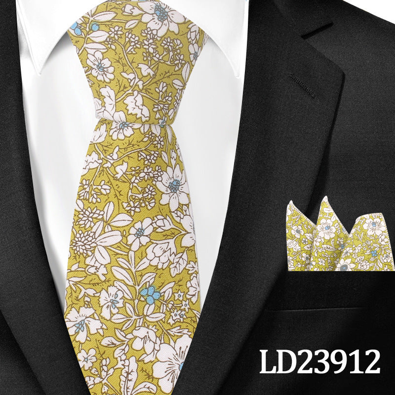 Casual Cotton Floral Print 6cm Casual Tie Pocket Square Suit LD23912 GlamzKart