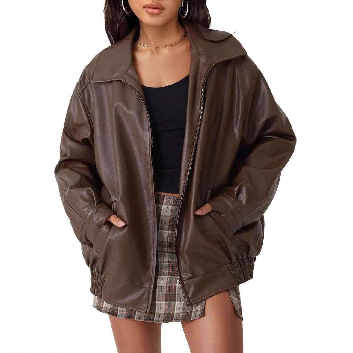 Women's Oversized Biker's Leather Jacket Fall Winter Fashion