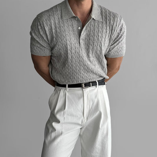 American Retro Hemp Pattern Lapel Men's T-shirt GlamzKart