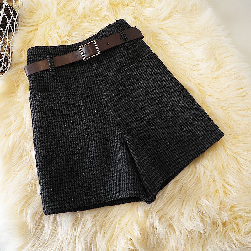 Fashionable All-match Slimming Woolen Wide-leg Pants Gray Black GlamzKart