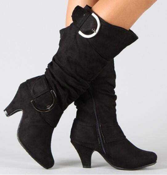 Fashion Brushed Velvet Spring And Autumn Women's Boots Black GlamzKart