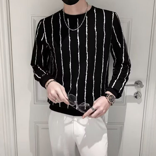 Niche Round Neck Slim-fit Striped Sweater For Men GlamzKart