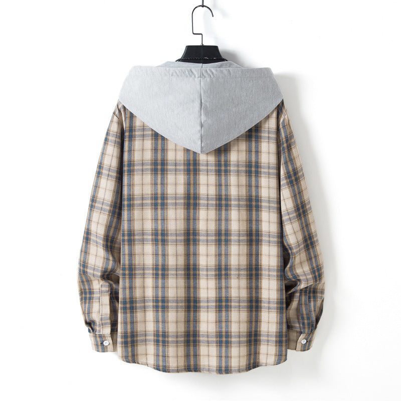 Men's Casual Plaid Long Sleeve Hooded Shirt GlamzKart