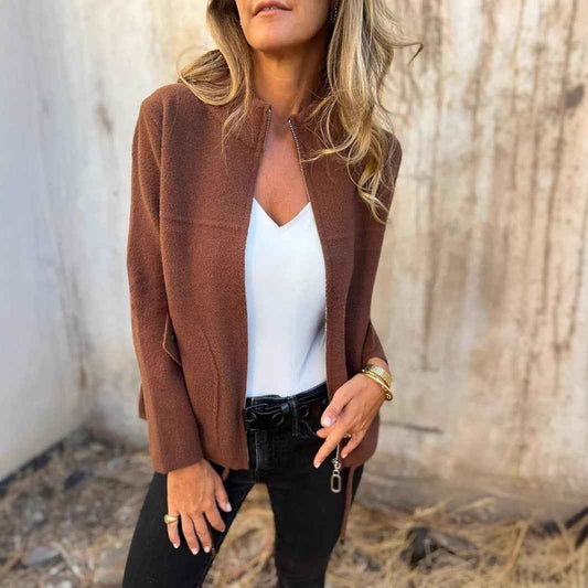 Loose Casual Simple Zipper Woolen Coat