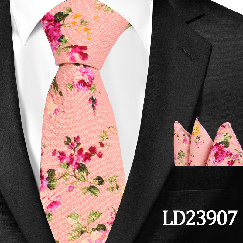 Casual Cotton Floral Print 6cm Casual Tie Pocket Square Suit LD23907 GlamzKart