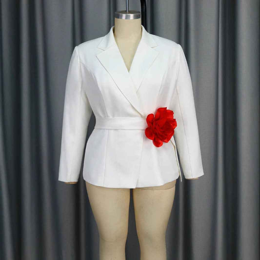 V-neck Long Sleeve Flower Contrast Color Slim Fit Commuter Top