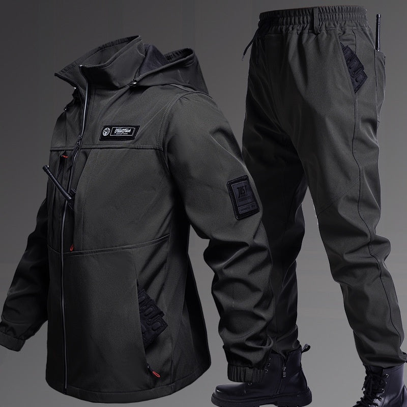 Autumn And Winter Fleece-lined Waterproof Jacket Suit C Style 599 Suit Black GlamzKart