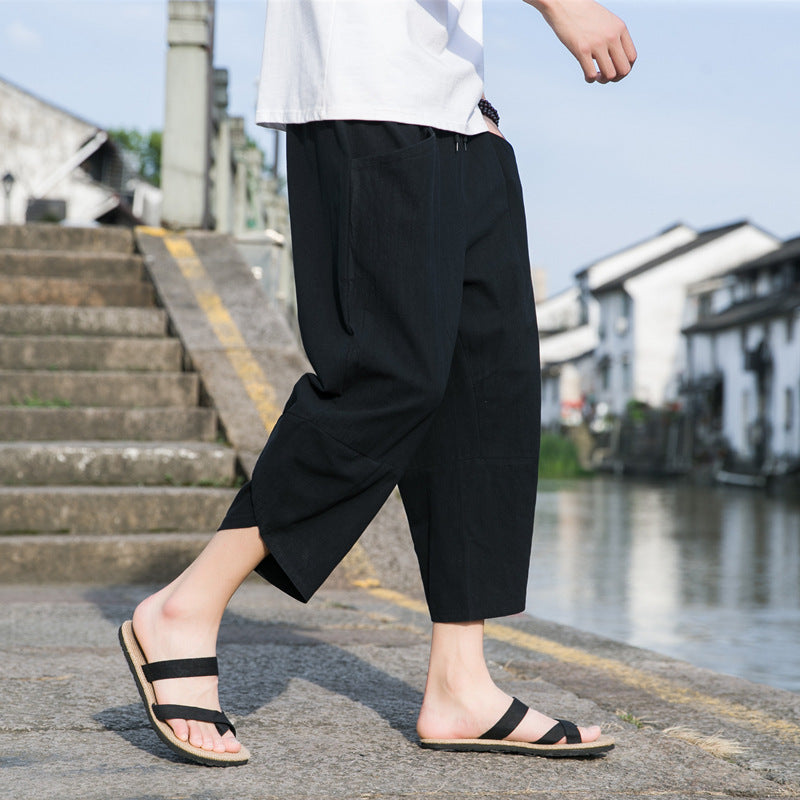Fashion Men's Thin Beach Linen Casual Pants Black GlamzKart