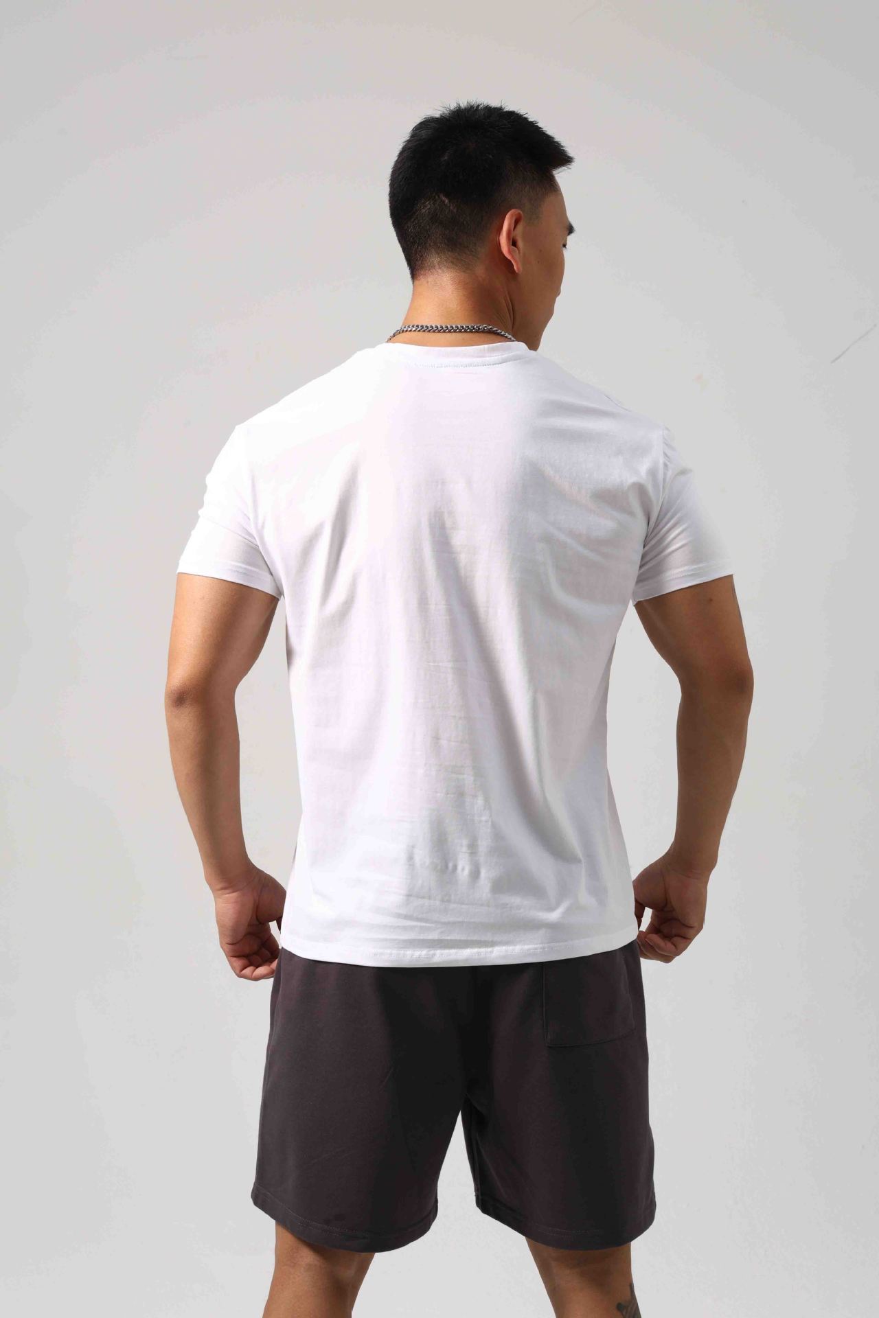 Men's Short Sleeve New Small Neckline Show Muscle Sports Fitness Short Sleeve Light Board G81 White GlamzKart