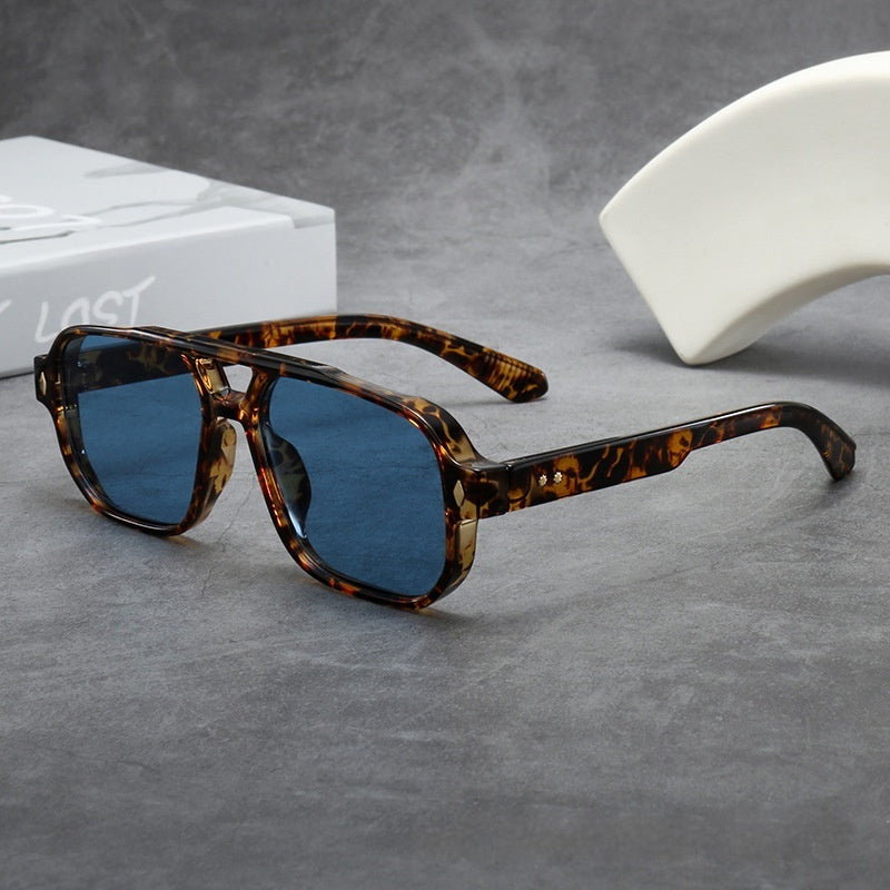 Outdoor Personalized Square Sports Sunglasses Hawksbill Box Blue Lens GlamzKart