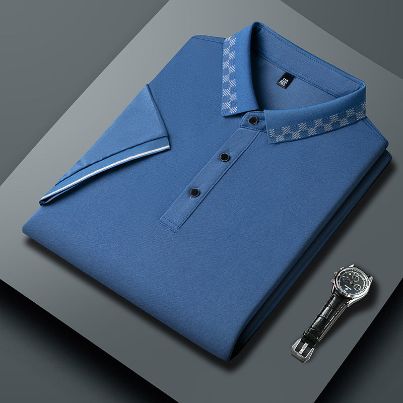 Men's Short-sleeved T-shirt Clothing For Middle-aged Dad Loose Casual Blue GlamzKart