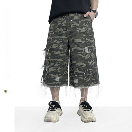 Camouflage Casual Shorts Workwear Wide Leg Burrs Set Trendy Shorts GlamzKart