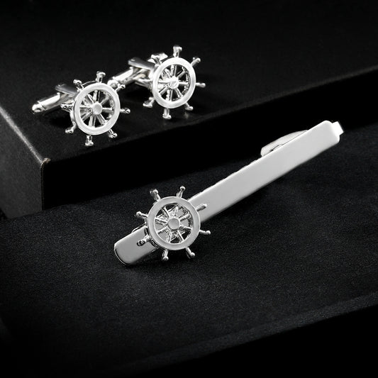Simple Trendy Men's Rudder Cufflinks Tie Clip GlamzKart