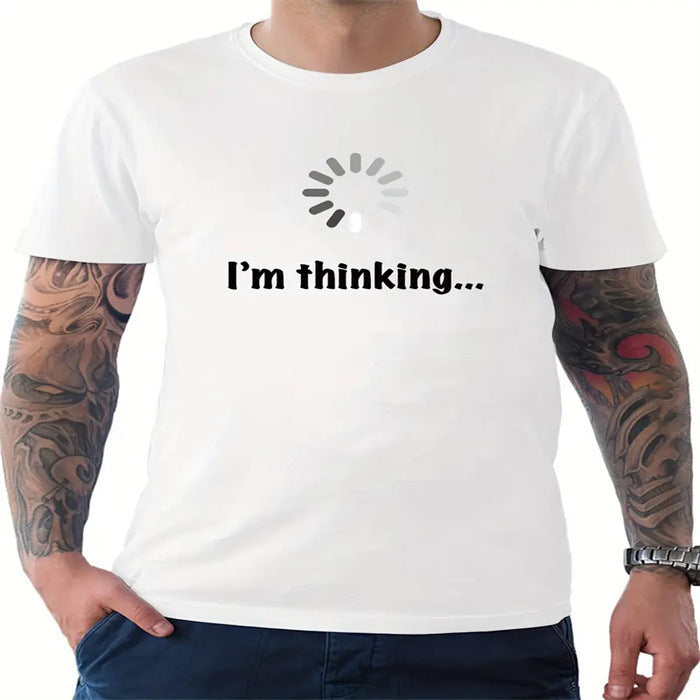 Men's Fashion Leisure Commute All-matching Round Neck Short Sleeve T-shirt White GlamzKart