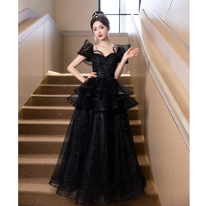 Evening Dress Women's Banquet Ceremony Exam Super Fairy Princess Black GlamzKart