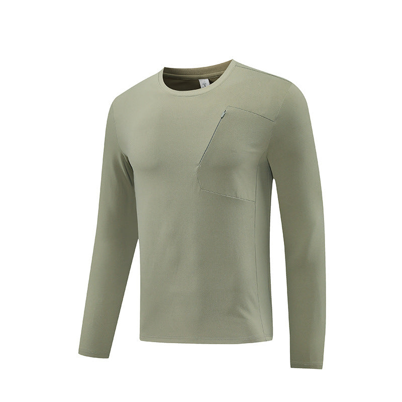Quick-drying Long-sleeved T-shirt Round Neck Outdoor Top Bean Green GlamzKart
