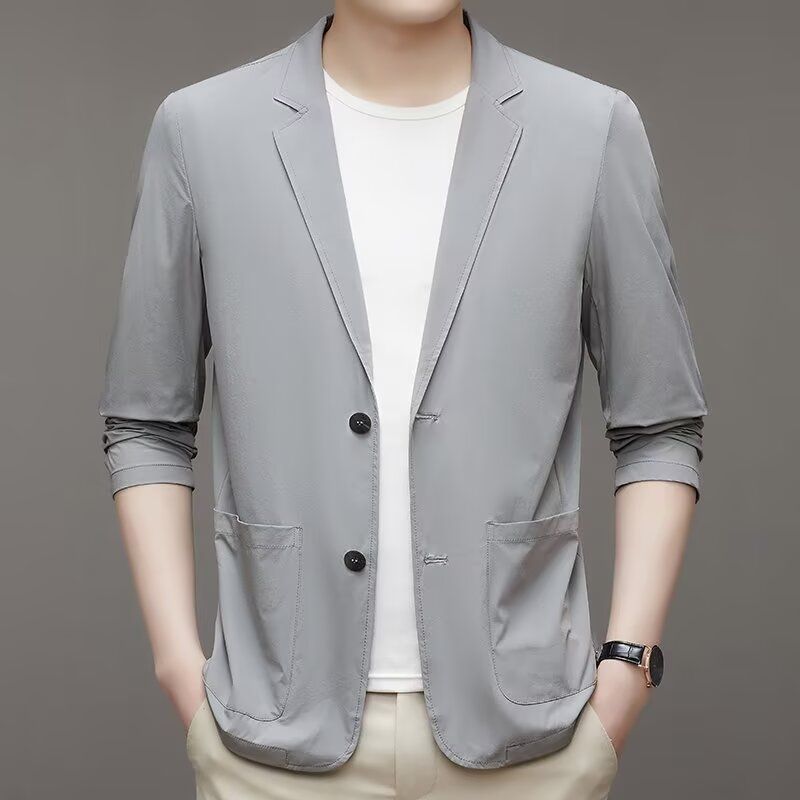 Ice Silk Men's Lightweight Casual Stretch Suit Gray GlamzKart