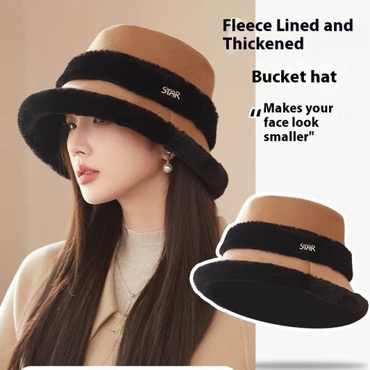 Face-looking Velvet-padded Small Warm Earflaps Cap Big Head Circumference Bucket Hat GlamzKart