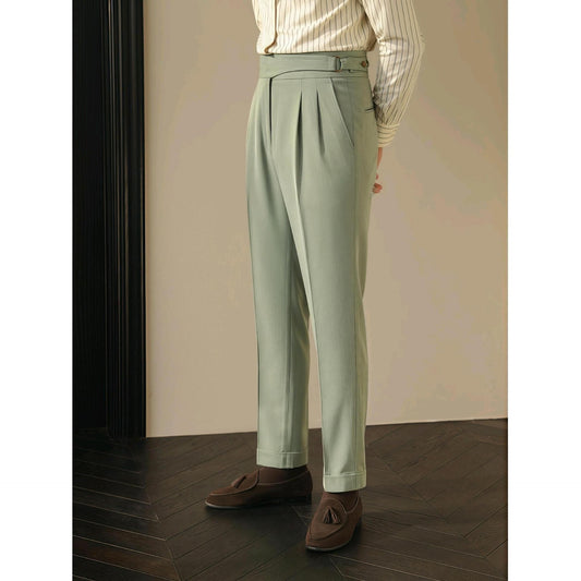 British Retro Business Casual Paris Buckle Suit Pants Men GlamzKart