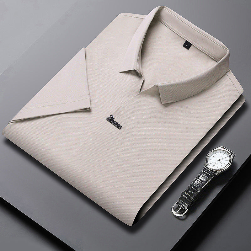 Ice Silk Short Sleeve Men's Fashion Casual Lapel Beige GlamzKart