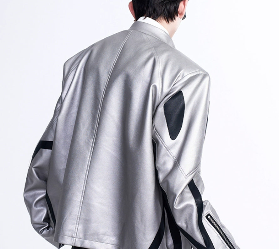 Oblique Placket Motorcycle Jacket GlamzKart