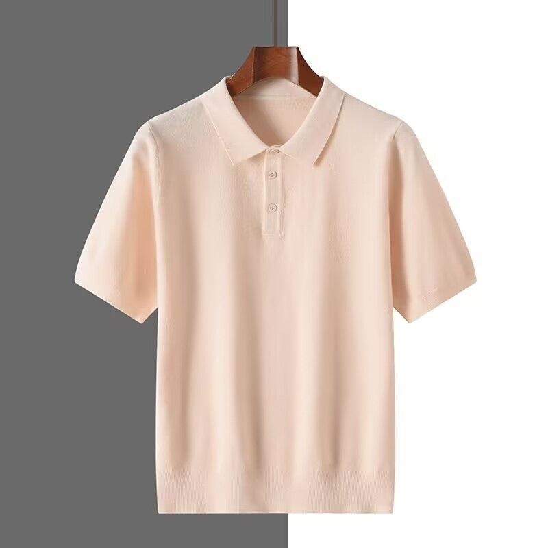Polo Shirt Men's Short-sleeved Business Casual Bottoming Sweater Beige Apricot GlamzKart
