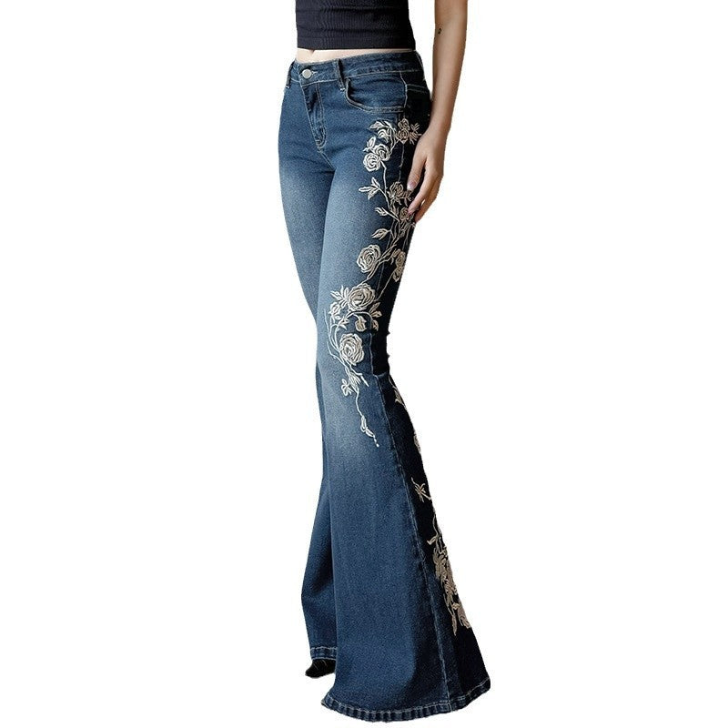Women's Rose Embroidered Flared Jeans GlamzKart