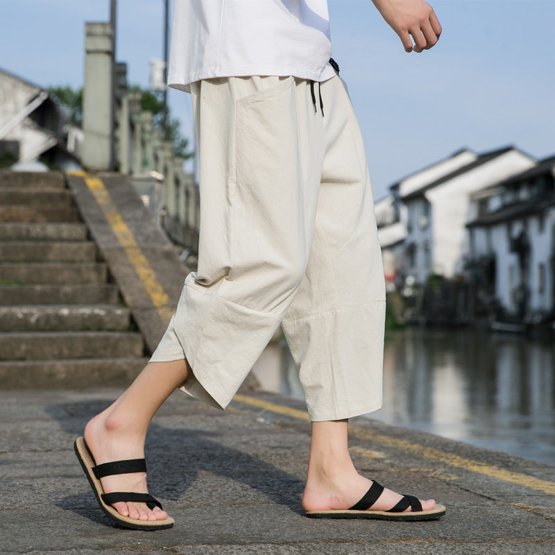 Fashion Men's Thin Beach Linen Casual Pants Khaki GlamzKart