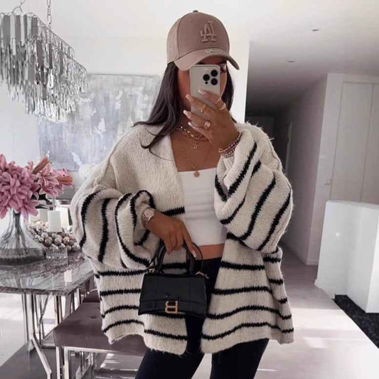 Loose Contrast Color Striped Sweater