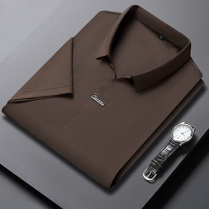 Ice Silk Short Sleeve Men's Fashion Casual Lapel Caramel GlamzKart