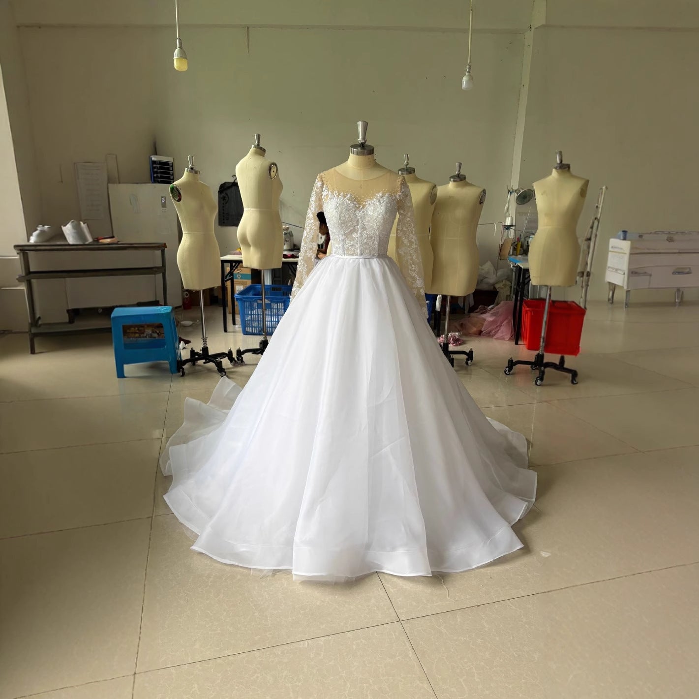 Embroidered Long Sleeve Off-the-shoulder Wedding Dress GlamzKart