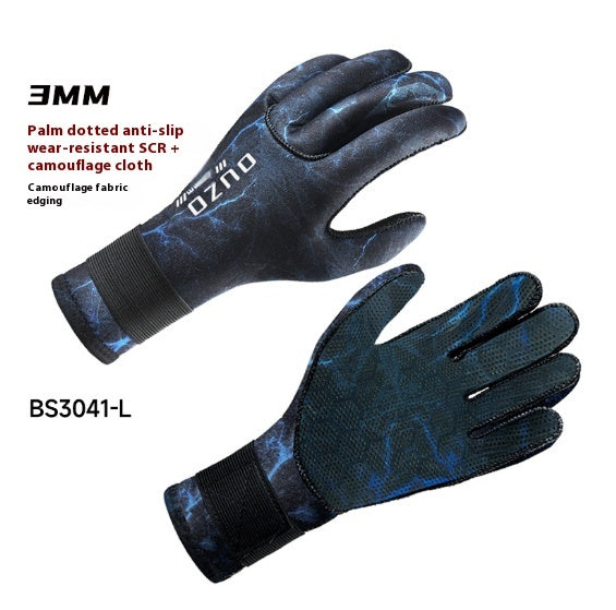Non-slip Fishing Fishing Winter Swimming Gloves Neoprene Snorkeling Gloves Camouflage Blue BS3041L GlamzKart
