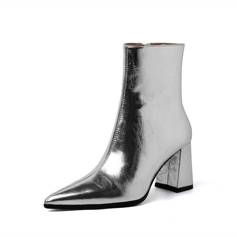 Chunky Heel Retro Ankle Boots Women Pointed French GlamzKart