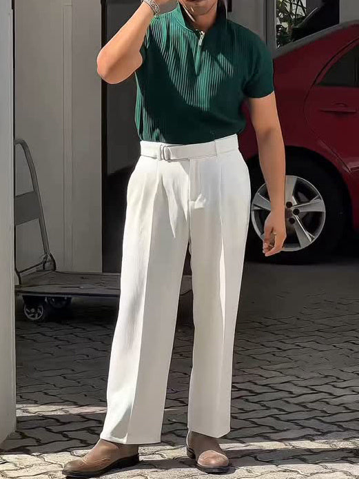 White High-waisted Pleated Pants GlamzKart